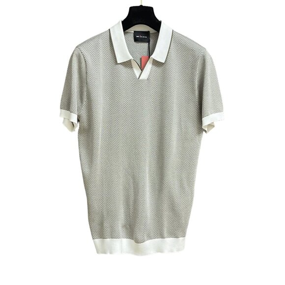 Kiton Light Gray Colorblock Knitted Polo Shirt - Picture 1 of 7